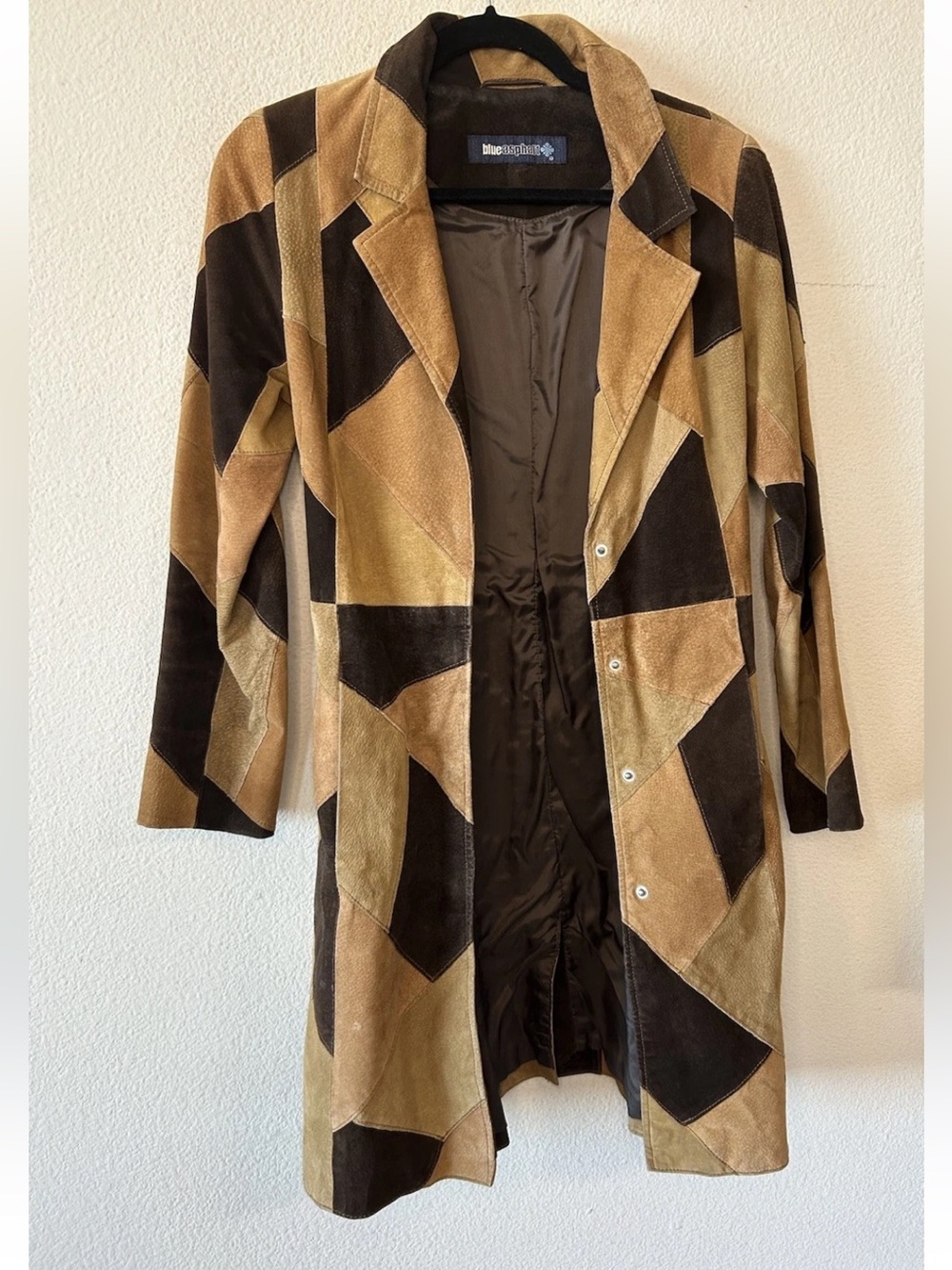 Vintage 90s Suede Patchwork Leather Coat Brown Tan Boho Y2K Small Penny Lane - Picture 12 of 16